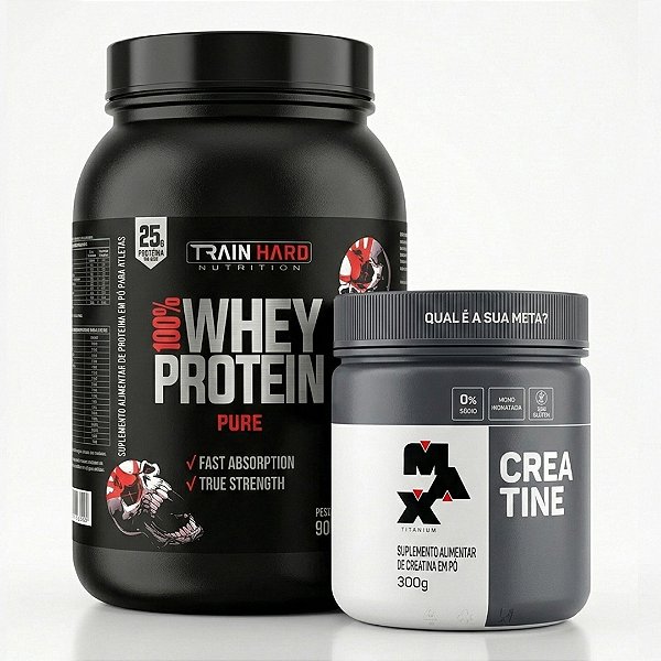 Combo Hipertrofia: Creatina Monohidratada Pura 300g Max Titanium + 100% Whey Protein Concentrado 900g Train Hard