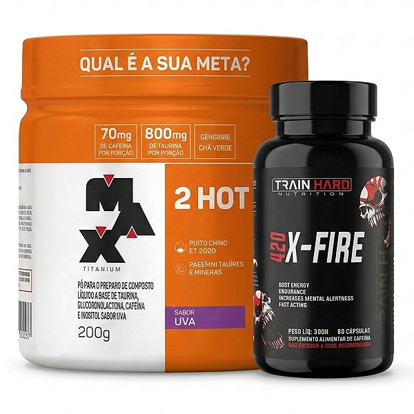 Combo Termogênico Extremo: 2 Hot 200g Max Titanium + 420x Fire 60 Caps Train Hard Nutrition