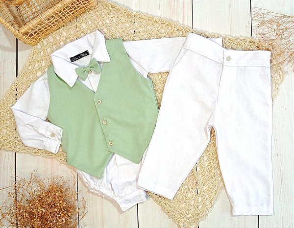 Look Vicente verde menta - Calça branca