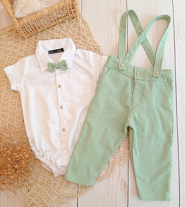 Look Oliver verde menta – Body branco