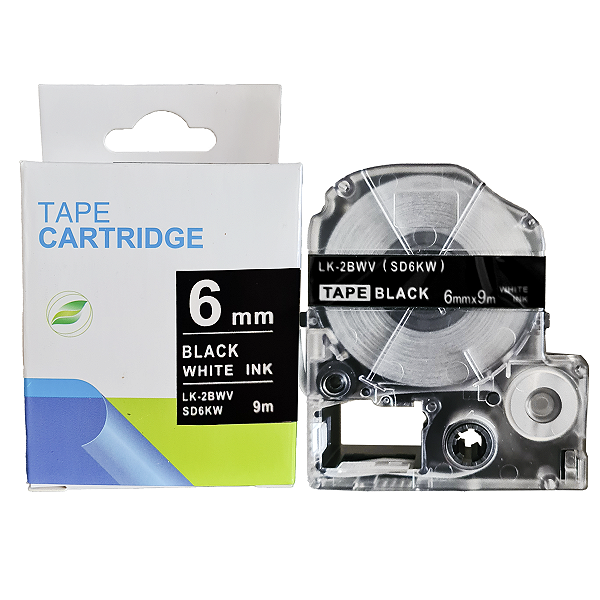 Fita adesiva compativel com LK-2BWV, branco sobre preto, largura 6mm, comprimento 9m (modelo SD6KW)