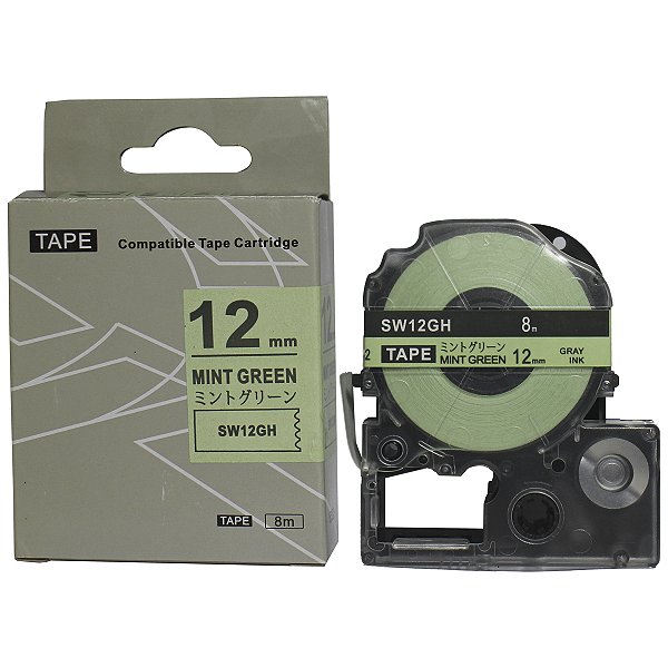Fita Adesiva Compativel com SW12GH, preto sobre verde menta, largura 12mm, comprimento 8m (modelo SW12GH)