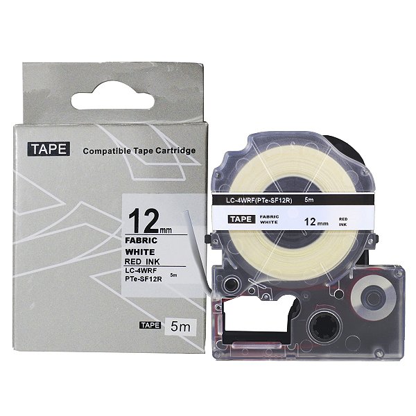 Fita Adesiva Termo-Colante Compativel com LC-4WRF, vermelho sobre branco, largura 12mm (modelo PTe-SF12R)