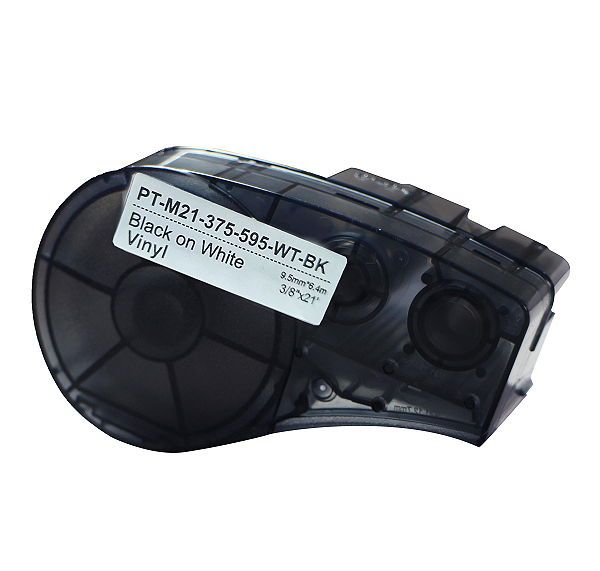 Fita Adesiva Vinil Compatível M21-375-595-WT, preto / branco, largura 9mm, comprimento 6,4m (modelo PT-M21-375-595-WT)