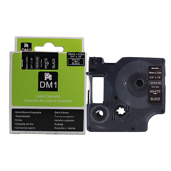 Fita Adesiva de Vinil Compatível com 1805436, branco sobre preto, largura 19mm, comprimento 5,5m