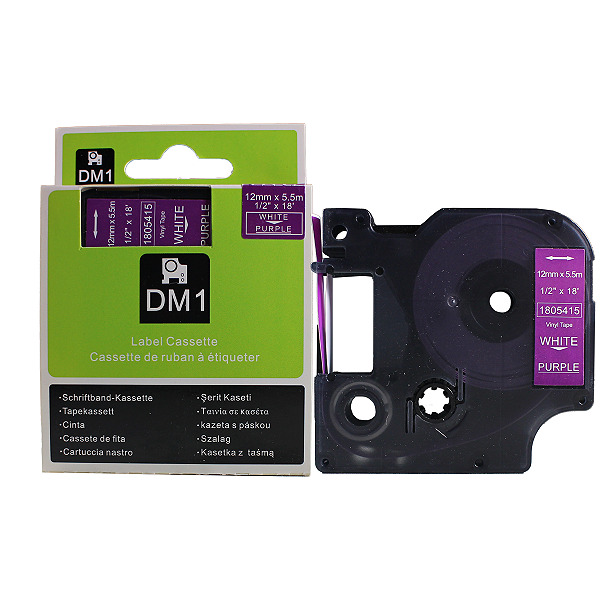 Fita Adesiva de Vinil Compatível com 1805415, branco sobre roxo, largura 12mm, comprimento 5,5m