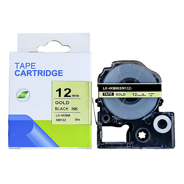 Fita adesiva compativel com LK-4KBM, preto sobre dourado, largura 12mm, comprimento 9m (modelo SM12Z)