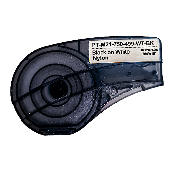 Fita Adesiva Nylon Compatível M21-750-499, preto sobre branco, largura 19mm, comprimento 4,9m, com chip