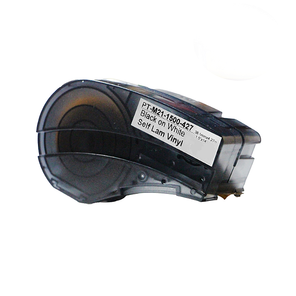 Fita Auto-Laminada Compatível M21-1500-427, preto sobre branco, largura 38mm, comprimento 4,27m (modelo PT-M21-1500-427)