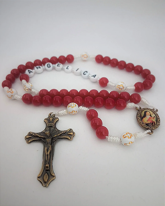 TERÇO PERSONALIZADO VERMELHO / CRUZ