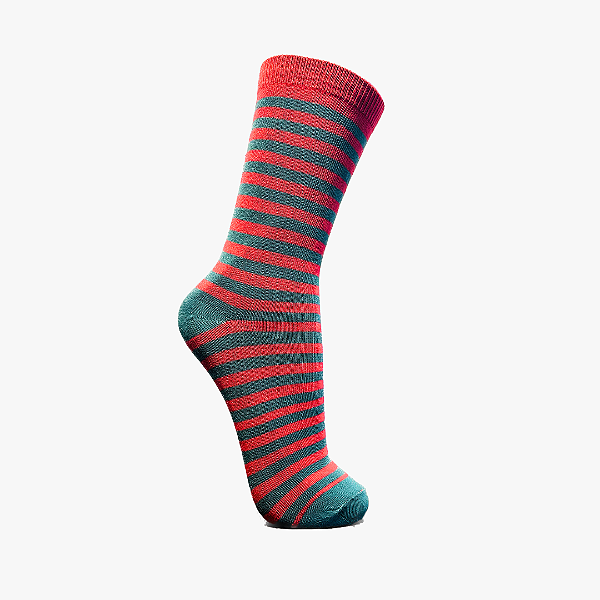 Meia Cano Alto Listrada Verde e Vermelho