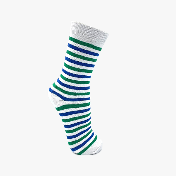 Meia Cano Alto Listrada Verde, Azul e Branco