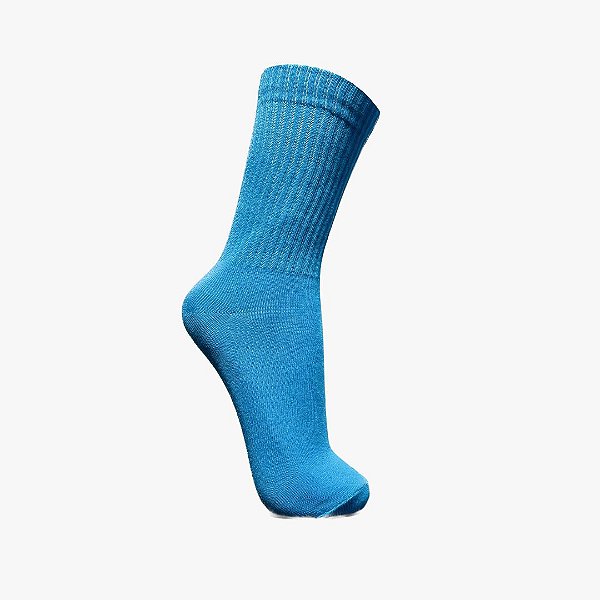 Meia Cano Alto Canelada Azul Capri