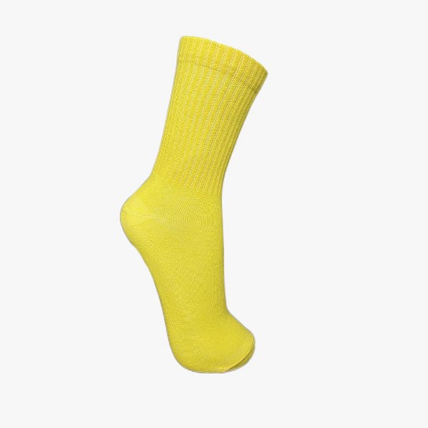 Meia Cano Alto Canelada Amarelo Gema