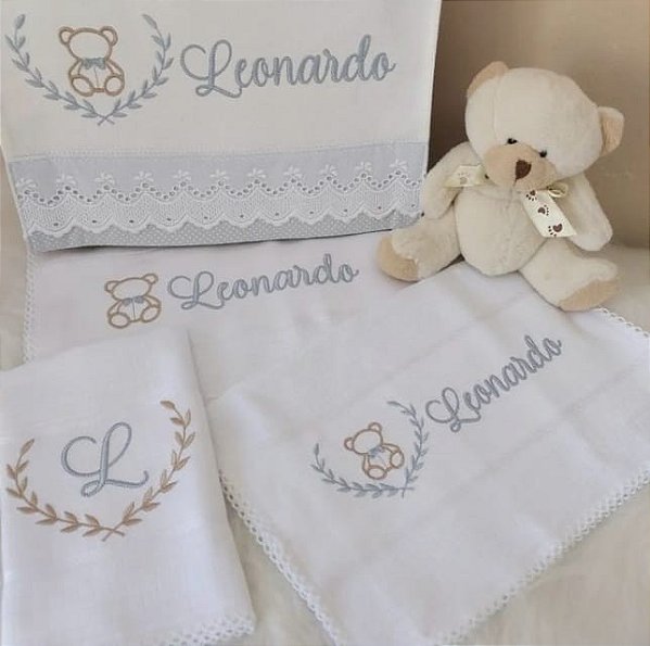kit 3 fraldinhas + 1 toalhinha de mão (personalizado)