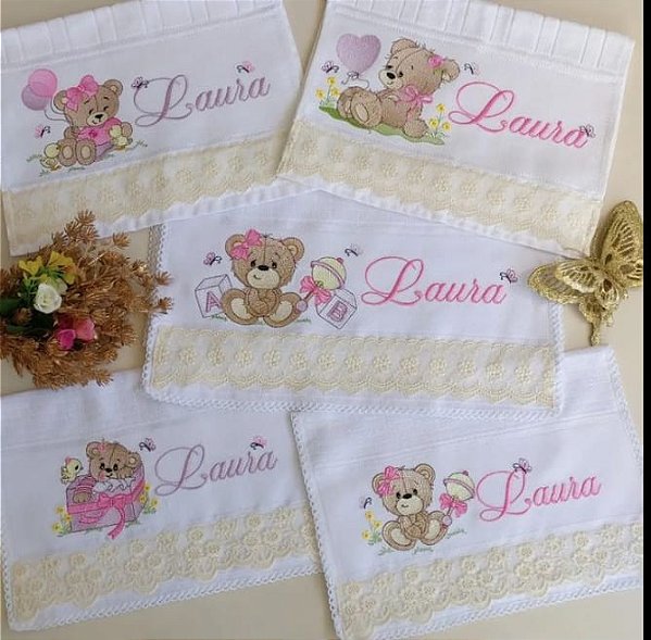 kit 2 toalhinhas de mão + 2 fraldinhas + 1 fraldinha de ombro (personalizado)