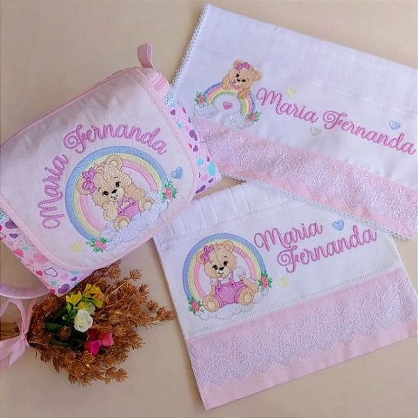kit nécessaire big + 1 toalhinhas de mão + 1 fraldinha (personalizado)
