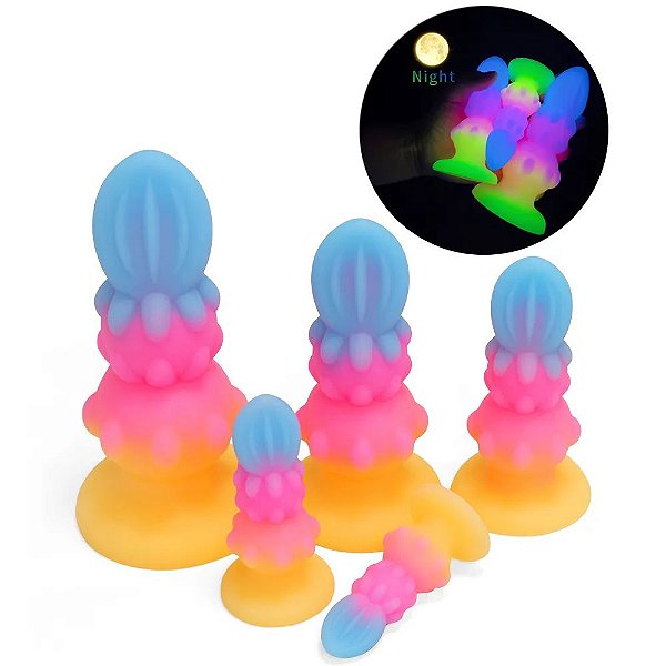 Plug Prótese Dildo Luminoso Unissex com Ventosa