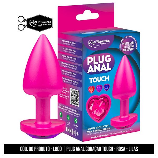 Plug Anal Touch Rosa Com Joia Lilás  Coração - La Pimienta