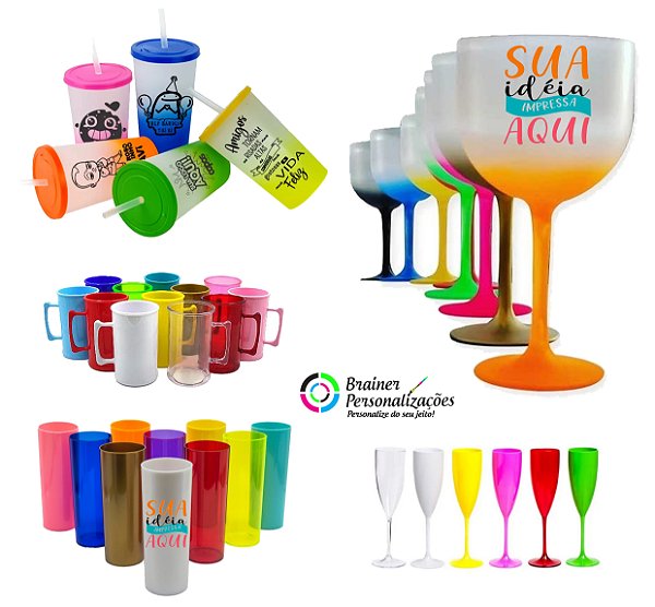 Copos, Canecas e Taças de Acrílico Com Sua Estampa Personalizada