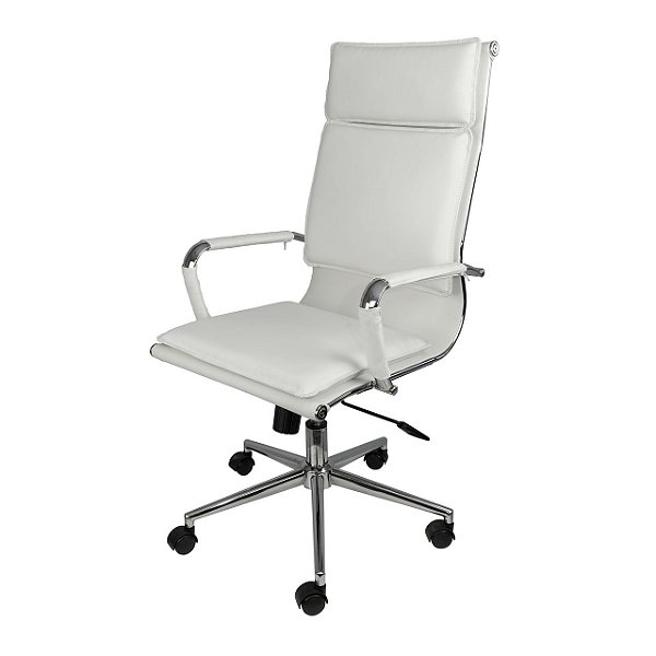 Cadeira Office Soft Alta Base Cromada, Assento Estofado C/ Revest. PU