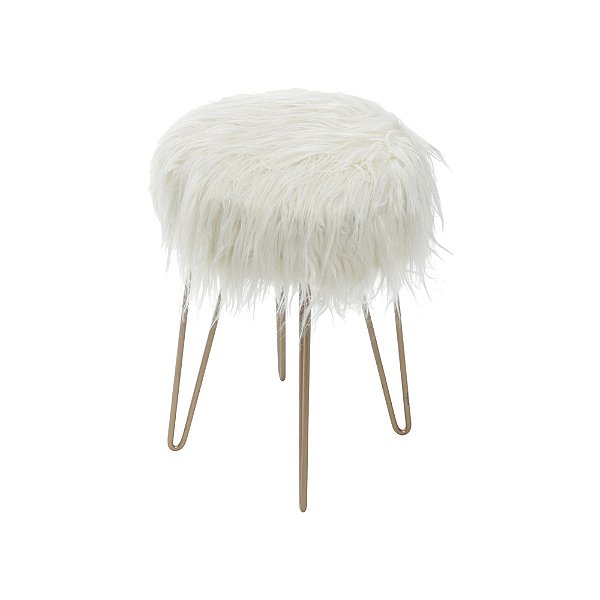 Puff Petit Baixo(40cm) Base Metal cor Cobre Estofado Revest. Pelo Sintético