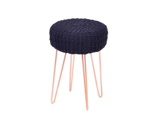 Puff Nona Baixo(40cm) Base Metal cor Cobre Estofado Revest. Crochê