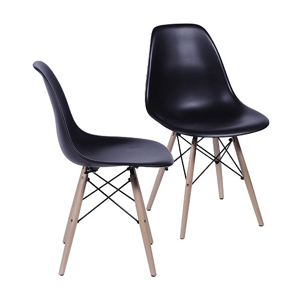 Kit 02 Cadeiras Eames DKR Base Madeira Concha Polipropileno