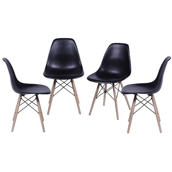 Kit 04 Cadeiras Eames DKR Base Madeira Concha Polipropileno