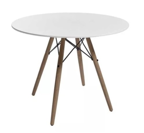 Mesa Jantar Eames Redonda 97cm, Base Madeira C/ Tampo MDF