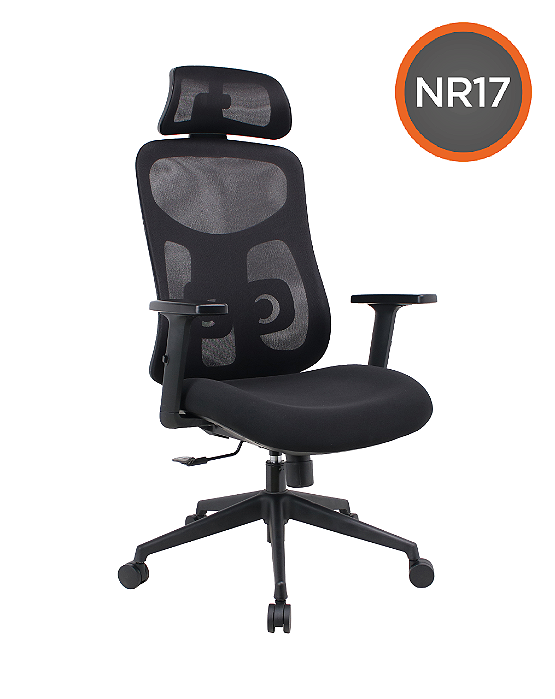 Cadeira Office Everest Presidente Ergonômica(NR17), Est. Nylon, Mecan. Sincron. Braços Reg. 3D, Ass. C/ Espuma Injetada, Enc. Tela Alta Resistência