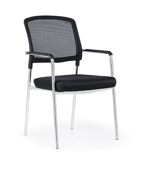 Cadeira Office Fixa Base Cromada, Apoio Braço PP, Assento Estofado C/ Encosto Tela