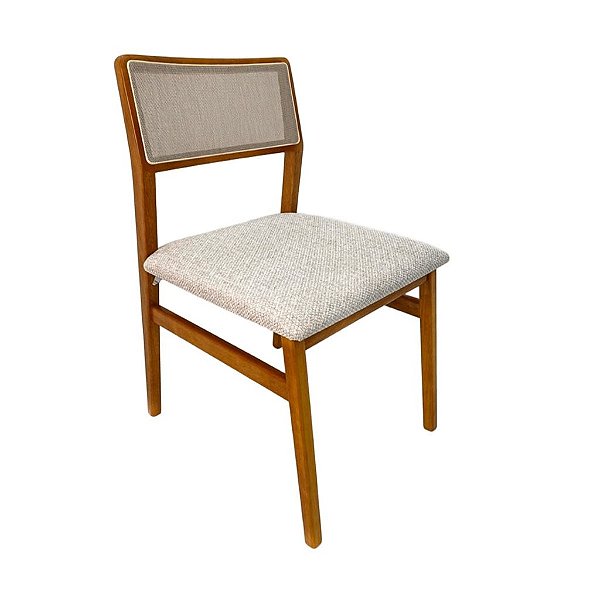 Cadeira Damata II, Em Madeira Natural C/ Encosto Tela PVC, Assento Estofado