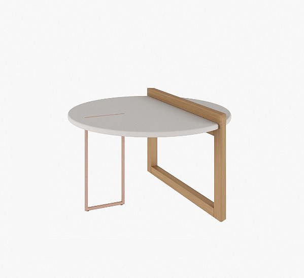 Mesa de Centro Linnea Menor 36(A) x 60(L) x 60(P)cm, Base Amêndoa e Metal Dourado C/ Tampo