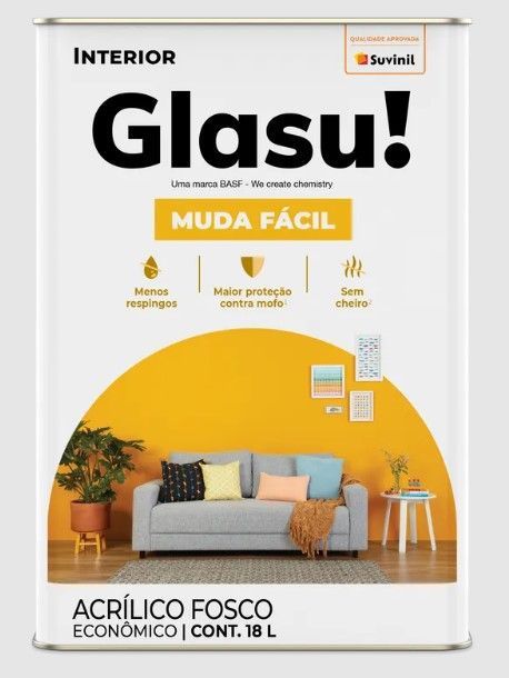 Tinta Acrílica Glasurit 18 Litros Fosco Econômico Branco Suvinil