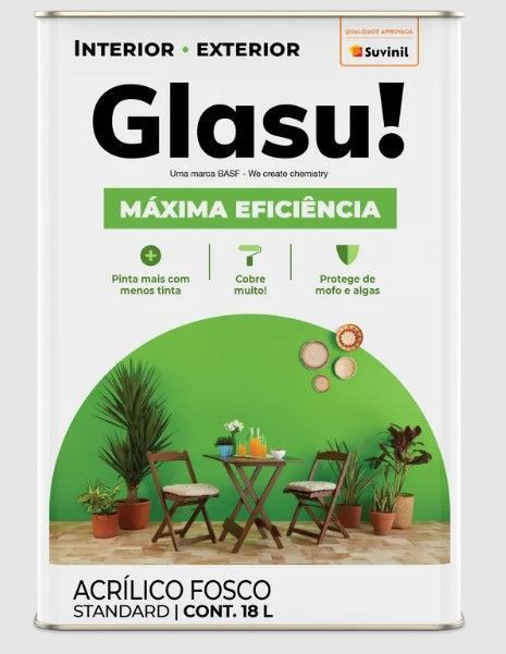 Tinta Acrílica Glasurit 18 Litros Fosco Standard Branco Suvinil