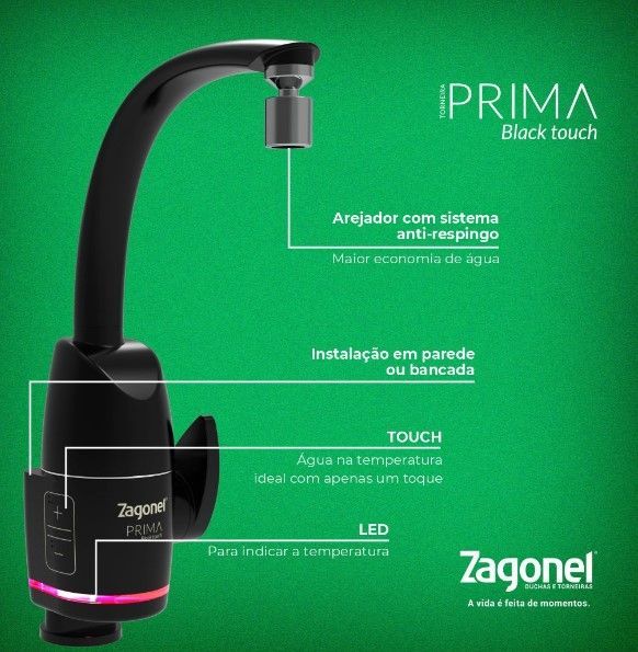 Torneira Eletrica Zagonel Prima 5500w 220v Preta