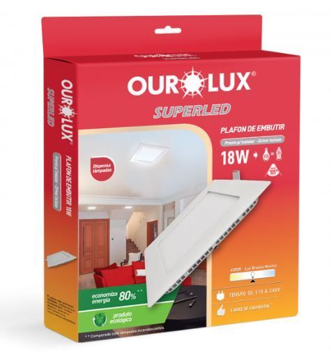 Painel Led Embutir Quadrado 18w 6000k Ourolux