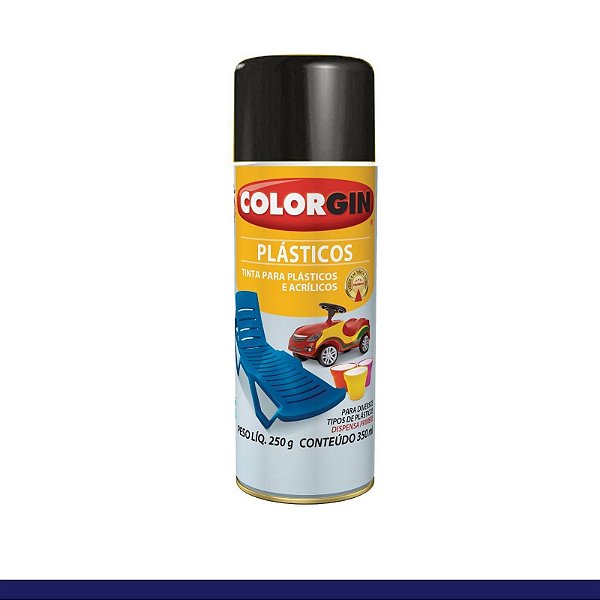 Tinta Spray Colorgin Plasticos 350ml Preto Brilho