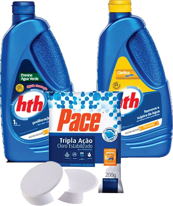 Kit HTH (Algicida Manutencao + Clarifica + Pastilha)