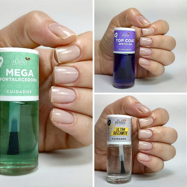 Kit 03 Cuidados das unhas Base + Top Coat + Secante