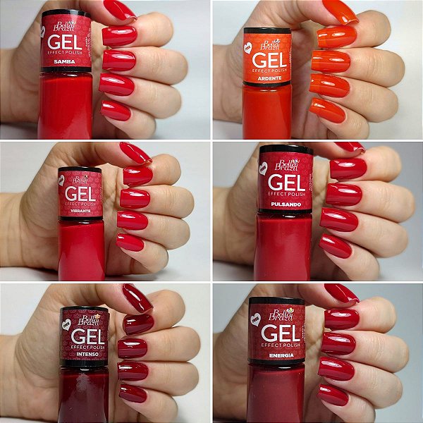 Kit 06 Esmaltes Efeito Gel Vermelhos Vibrantes