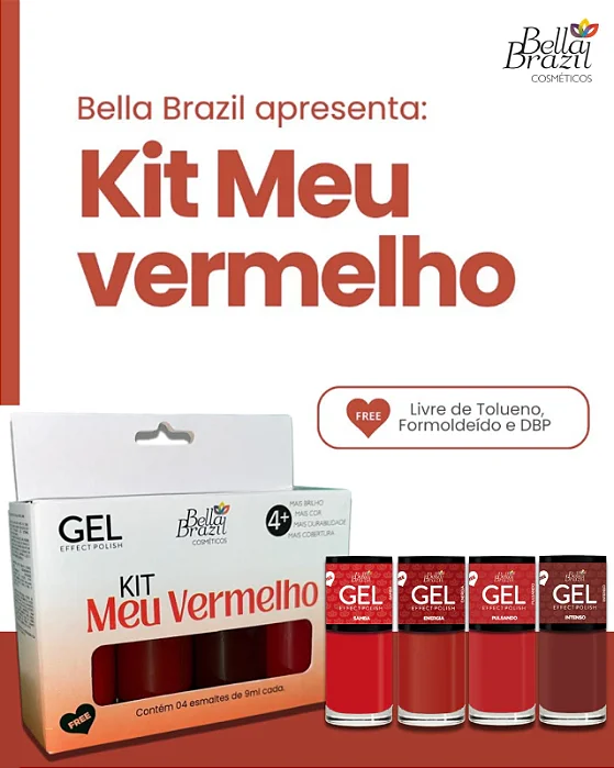 Kit 04 Esmaltes Coleção Meu Vermelho