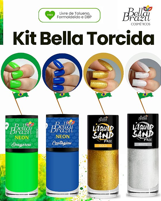 Kit 04 Esmaltes Coleção Bella Torcida Copa do Mundo