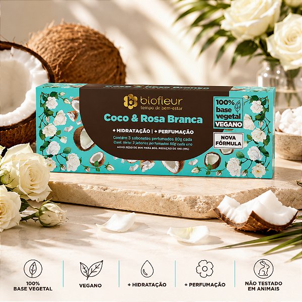Biofleur Sabonete Barra Coco e Rosa Branca 3x80g