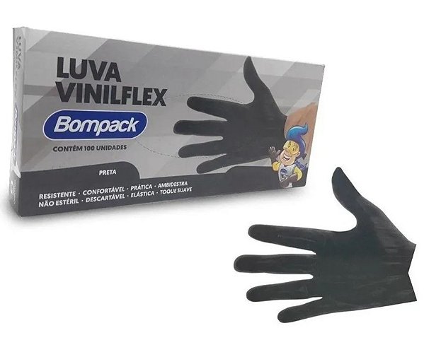 LUVA VINILFLEX BOMPACK S/PO PRETA C/100