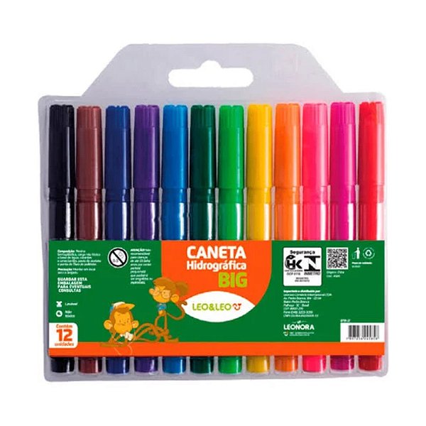 Caneta Hidrográfica Hidrocor Big 12 Cores - Leo&Leo