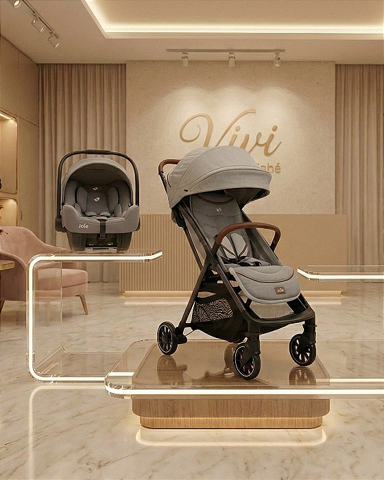 Combo Carrinho de Bebê Signature Parcel Cinza Oyster 0 a 22KG + Bebê conforto I-SNUG Cinza Pebble 0 Até 13KG Joie