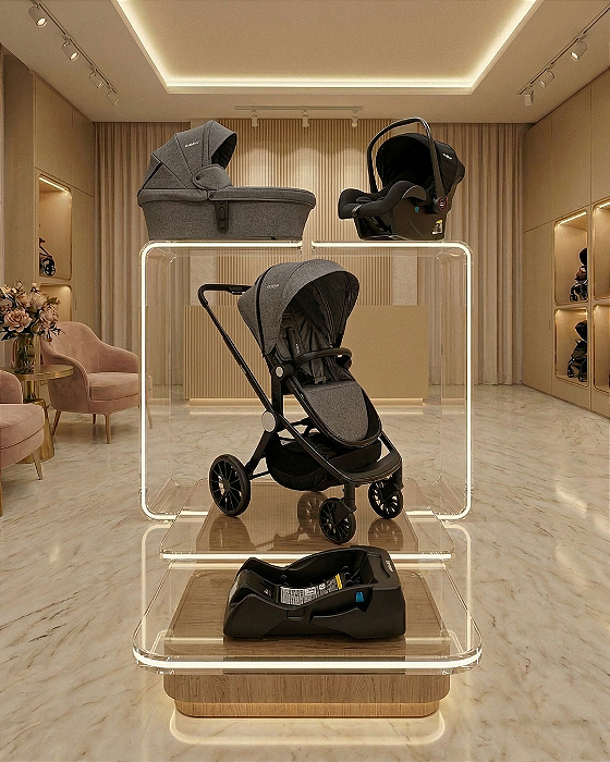 Conjunto Modular Travel System Sunny Melange Grafite com base tradicional Kiddo