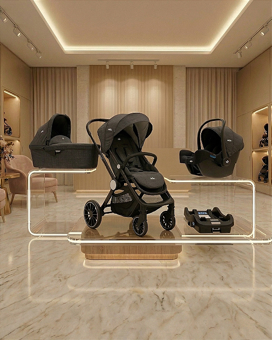 Conjunto Modular Travel System Sunny Melange Preto com Base tradicional Kiddo